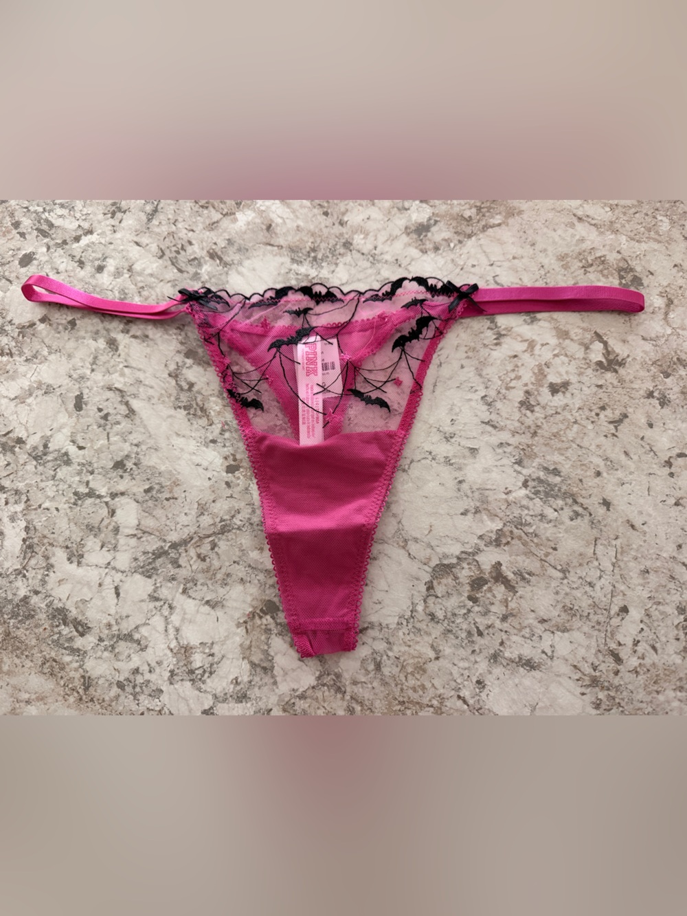 VS PINK HALLOWEEN BAT WINK PANTY THONG SIZE LARGE NWT
